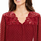 Style & Co Women's Mixed-Media Sheer-Sleeve Blouse Wine Size Extra Large