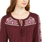 Style & Co Women's Embroidered Tie-Neck Top Purple Size Large