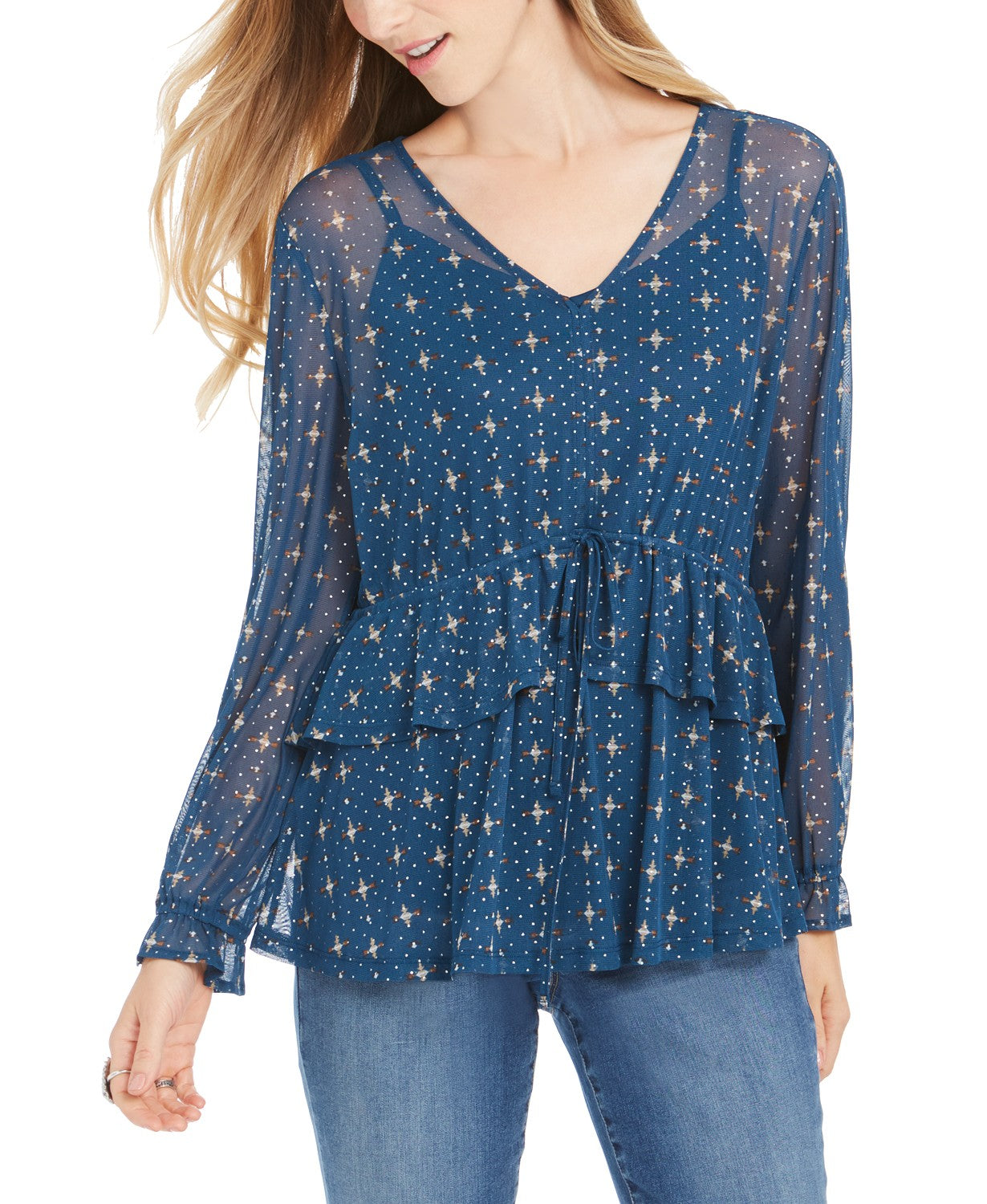 Style & Co Women's Printed Mesh Top Green Size Small