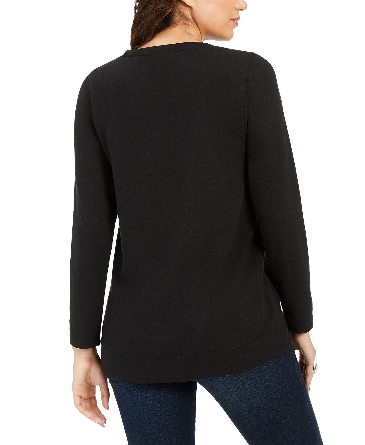 Style & Co Women's Embellished Tree Sweatshirt  Black Size Small