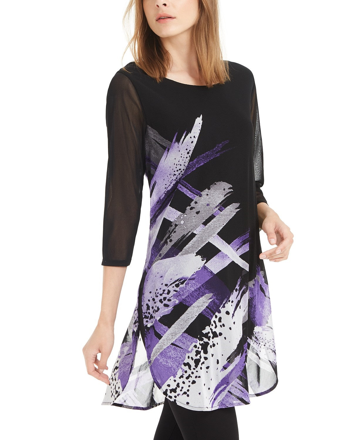 Alfani Women's Petite Printed Super Tunic  Black Size Small