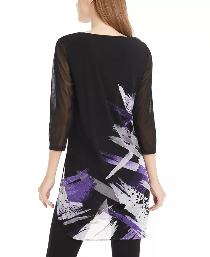 Alfani Women's Petite Printed Super Tunic  Black Size Small