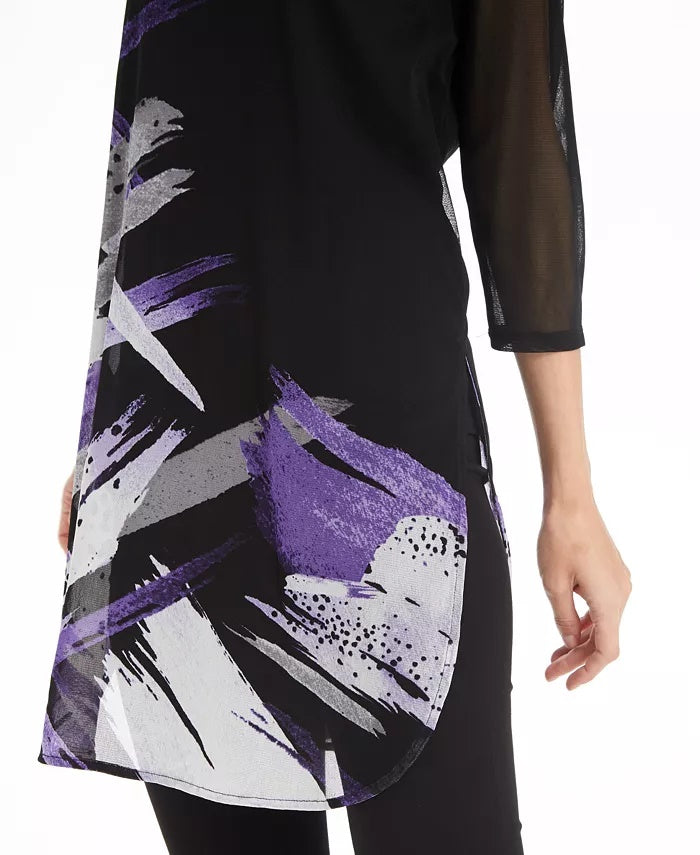 Alfani Women's Petite Printed Super Tunic  Black Size Small