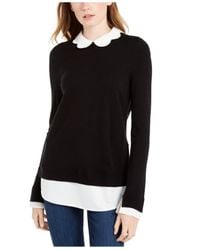 Maison Jules Women's Scalloped Neck Layered Look Sweater Black Size Small