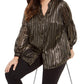 Alfani Women's Plus Size Striped Split-Neck Top Black Size 0X