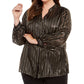 Alfani Women's Plus Size Striped Split-Neck Top Black Size 0X