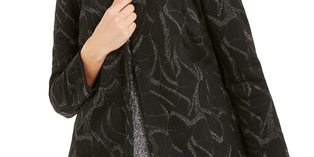 Alfani Women's Metallic-Print Jacquard Topper Jacket Black Size Medium