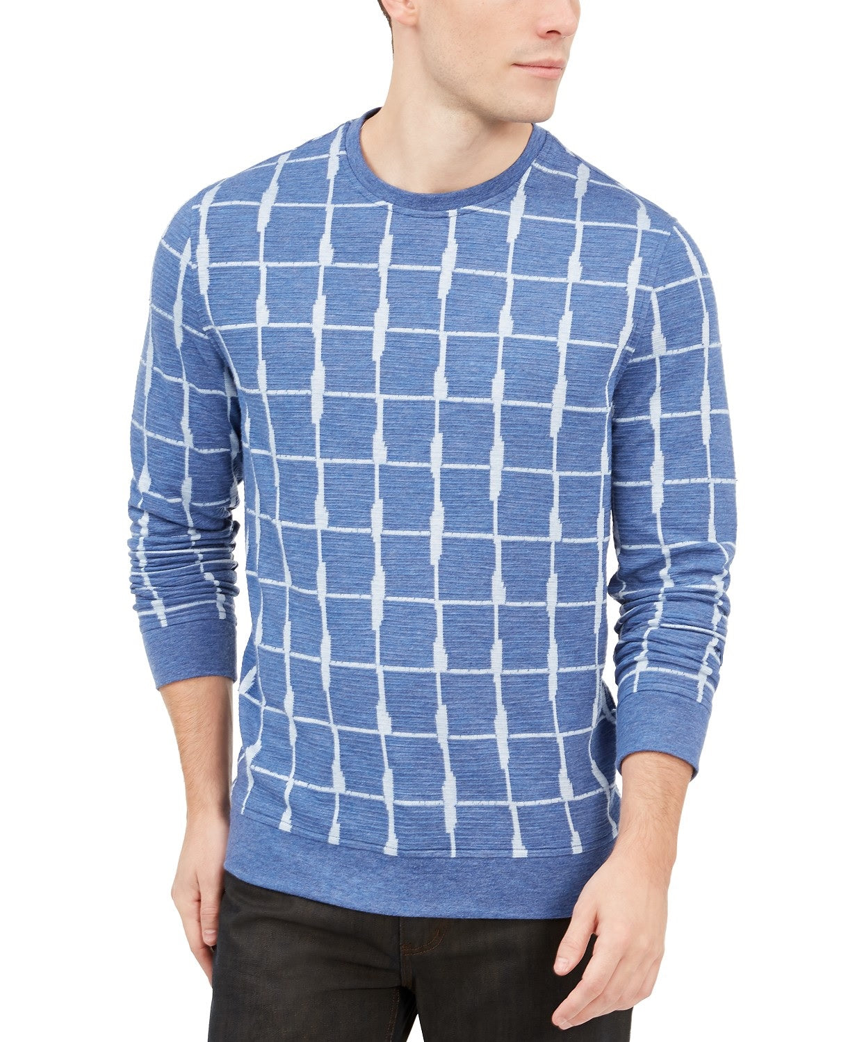 Alfani Men's Jacquard Grid Sweatshirt Vanilla Size Extra Large