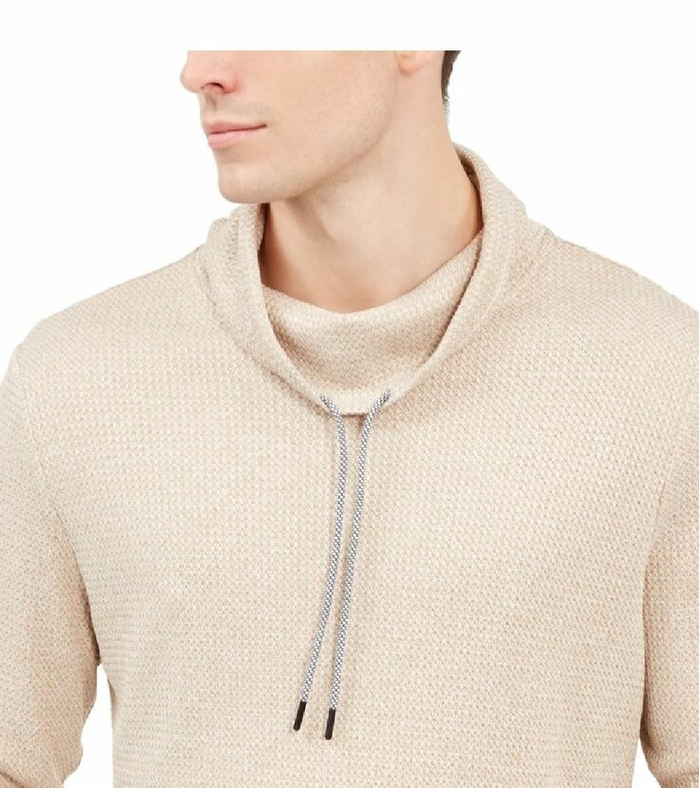 Alfani Men's Funnel-Neck Hooded Sweatshirt Beige Size Large