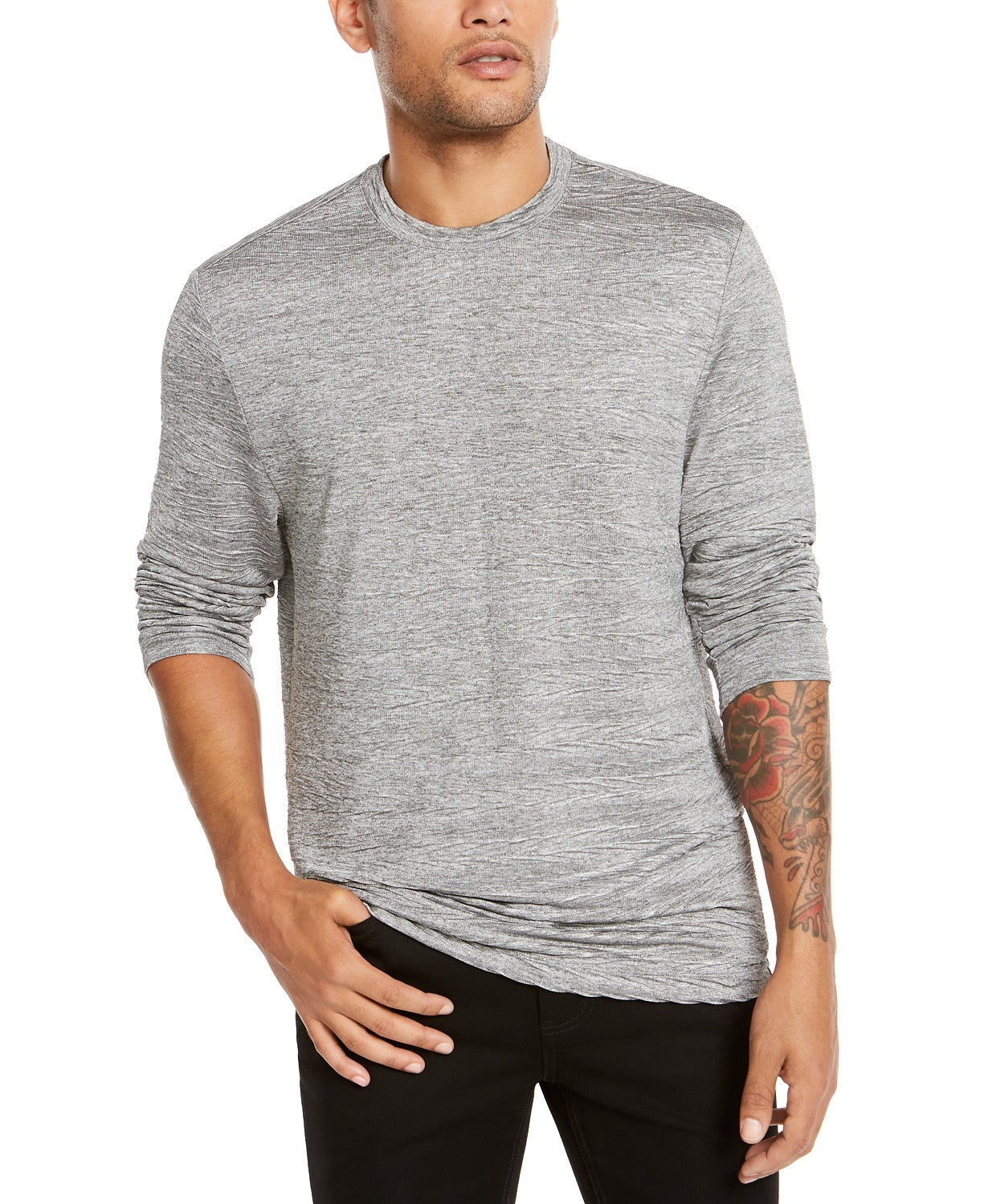 Alfani Men's Crinkle Textured T-Shirt Gray Size Medium