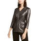 Alfani Women's Metallic Twist-Front Top Charcoal Size Extra Large