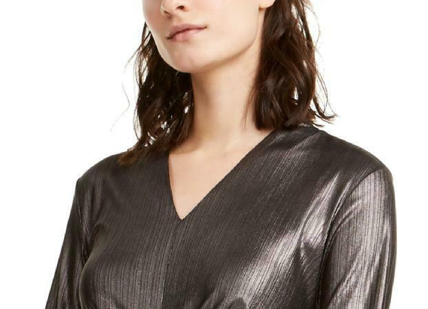 Alfani Women's Metallic Twist-Front Top Charcoal Size 2 Extra Large