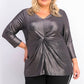 Alfani Women's Plus Size Metallic Twist-Front Top Black Size 3 Extra Large
