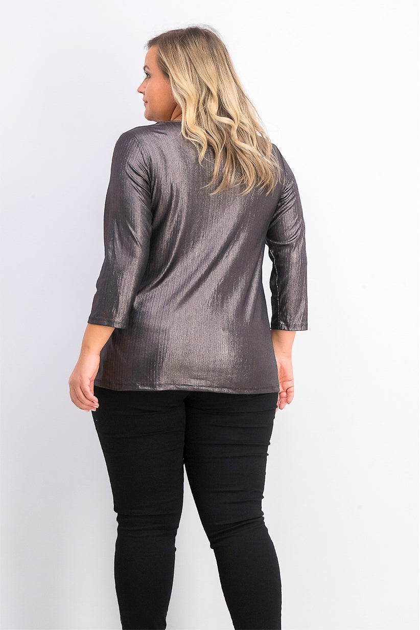 Alfani Women's Plus Size Metallic Twist-Front Top Black Size 3 Extra Large