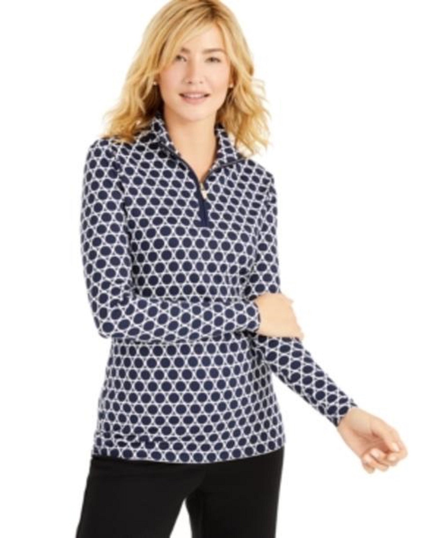 Charter Club Women's Printed Half-Zip Top Blue Size XX-Large