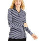 Charter Club Women's Printed Half-Zip Top  Blue Size Small