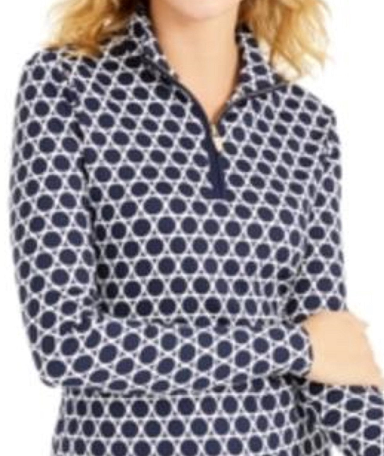 Charter Club Women's Printed Half-Zip Top  Blue Size Small