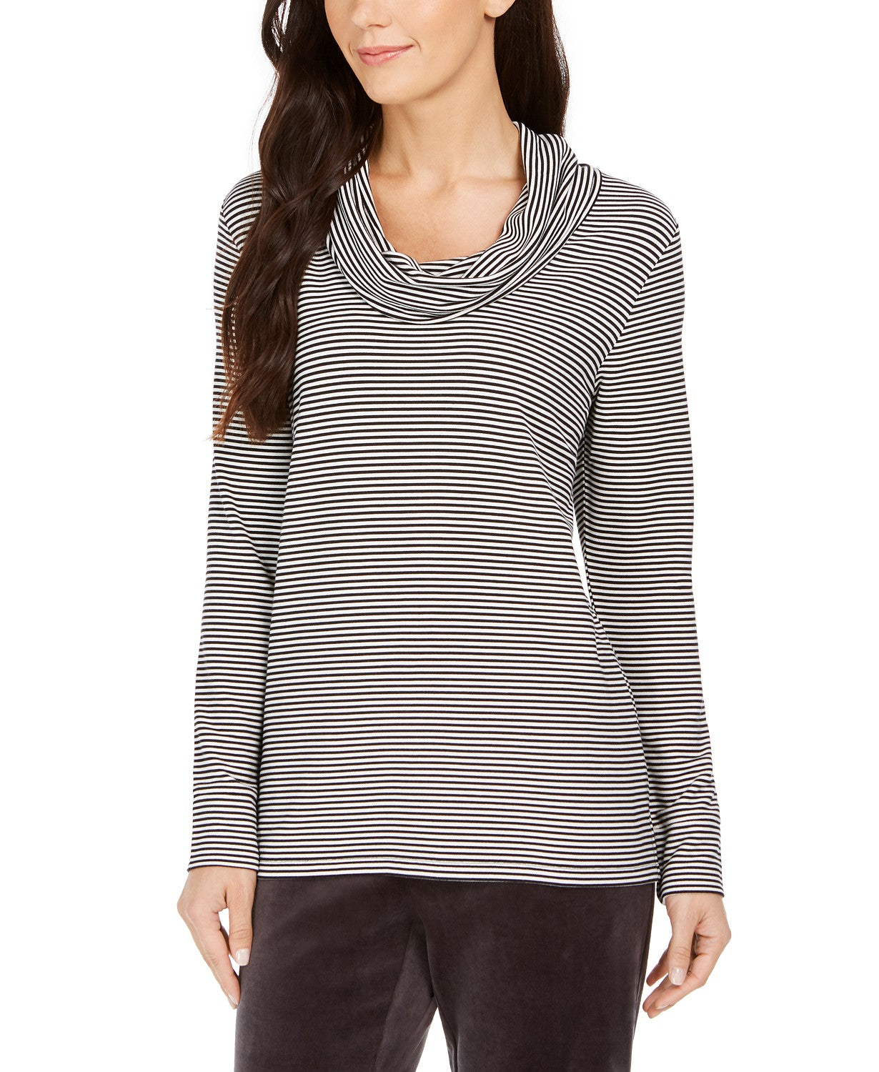 Charter Club Women's Striped Cowl-Neck Top Black Size X-Large