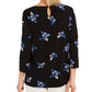 Charter Club Women's Floral Print Pleated Yoke Blouse Black Size Large