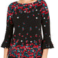 Charter Club Women's Floral Print Bell Sleeve Blouse  Black Size Large
