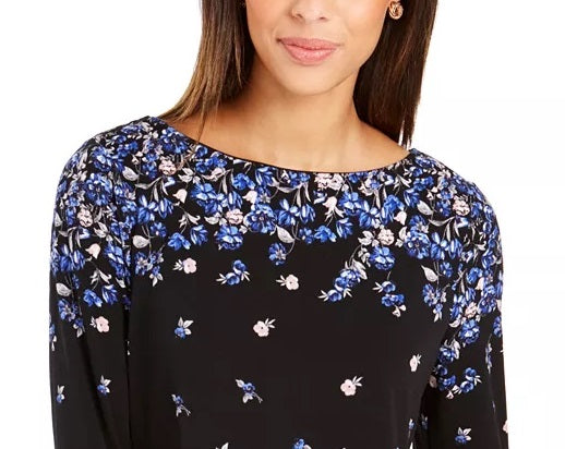 Charter Club Women's Ruffle-Cuff Top Black Size Petite Small