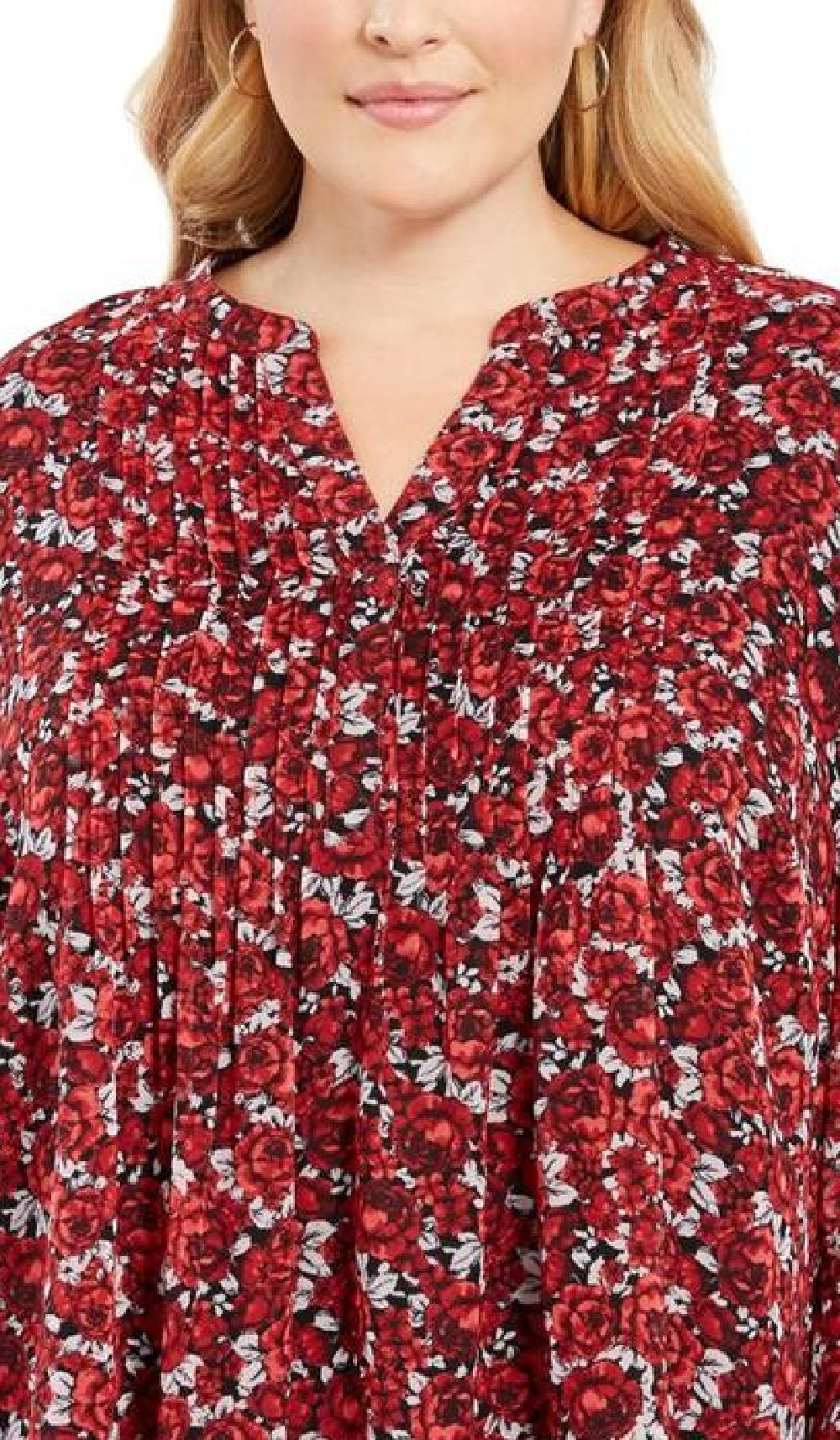 Charter Club Women's Floral Pintuck Top Red Size XX Large