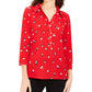 Charter Club Women's 3/4 Sleeve Printed Polo Top Red Size X-Small