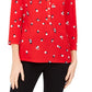 Charter Club Women's 3/4 Sleeve Printed Polo Top Red Size X-Small