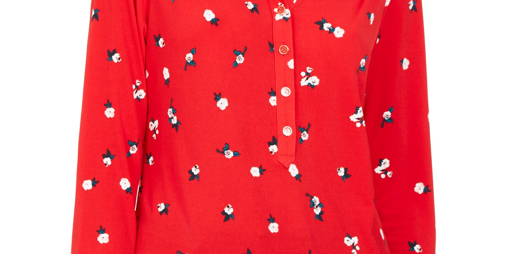 Charter Club Women's 3/4 Sleeve Printed Polo Top Red Size Large