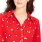 Charter Club Women's 3/4 Sleeve Printed Polo Top Red Size Medium