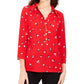 Charter Club Women's 3/4 Sleeve Printed Polo Top Red Size Extra Large