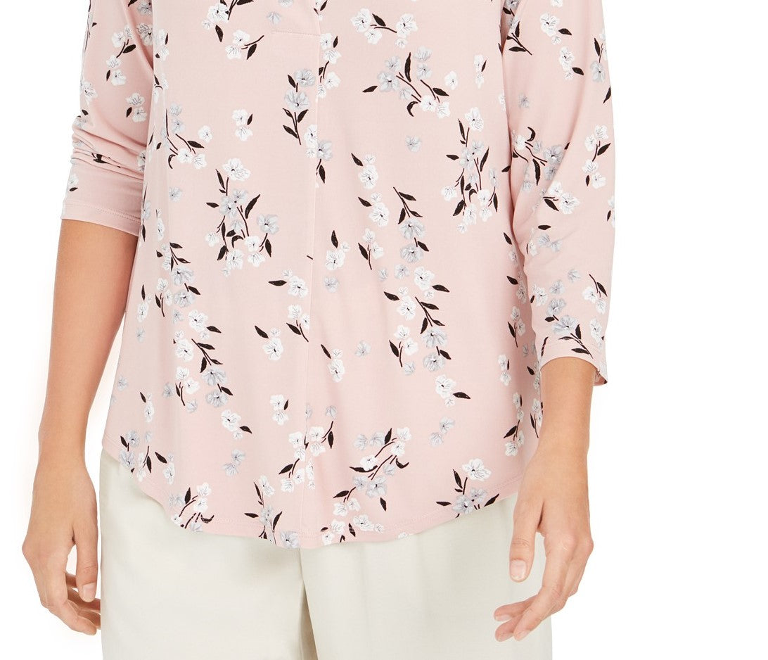 Charter Club Women's Printed V-Neck Top Pink Size 2 Extra Large