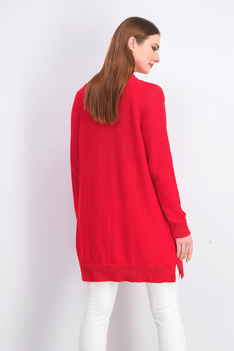 Charter Club Women's Petite Patchwork Cardigan Ravishing Red Size Small