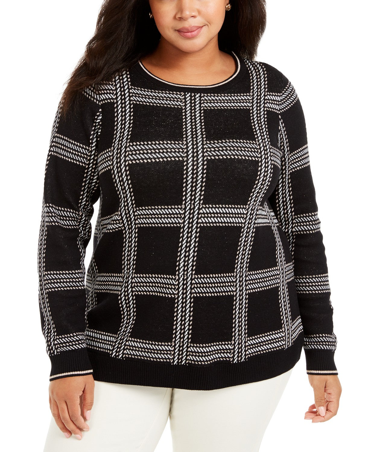 Charter Club Women's Plus Size Metallic Plaid Sweater Black Size Extra Large