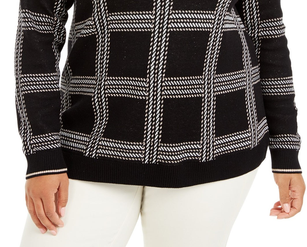 Charter Club Women's Plus Size Metallic Plaid Sweater Black Size Extra Large