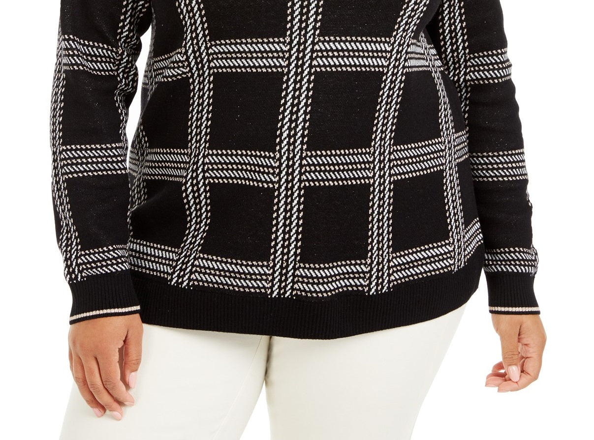 Charter Club Women's Plus Size Metallic Plaid Sweater Black Size OX