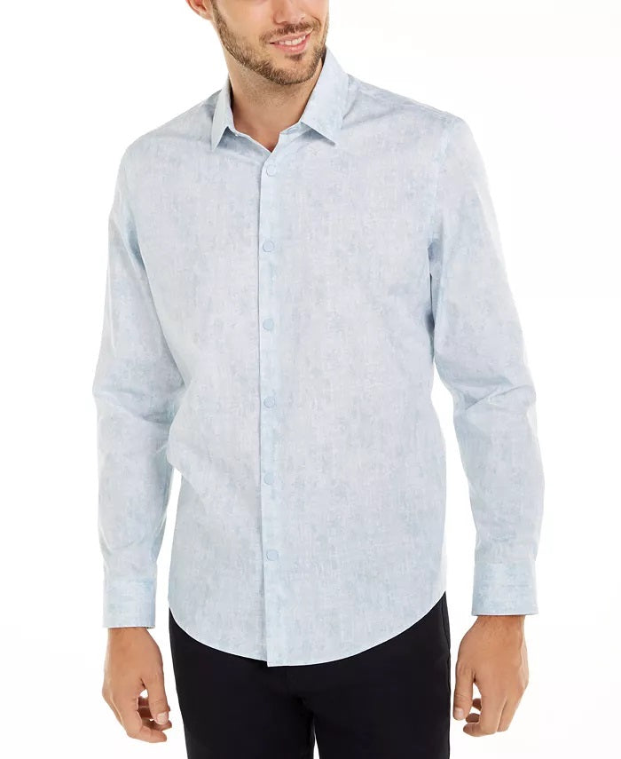 Alfani Men's Classic-Fit Abstract Plaid Shirt Blue Size Large