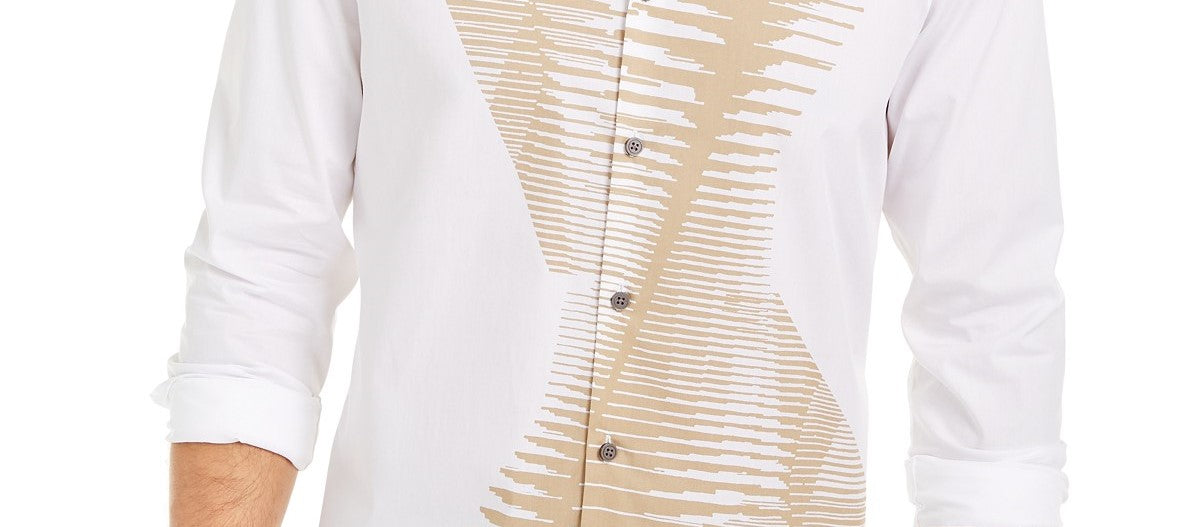 Alfani Men's Classic-Fit Abstract Line-Print Shirt White Size Medium