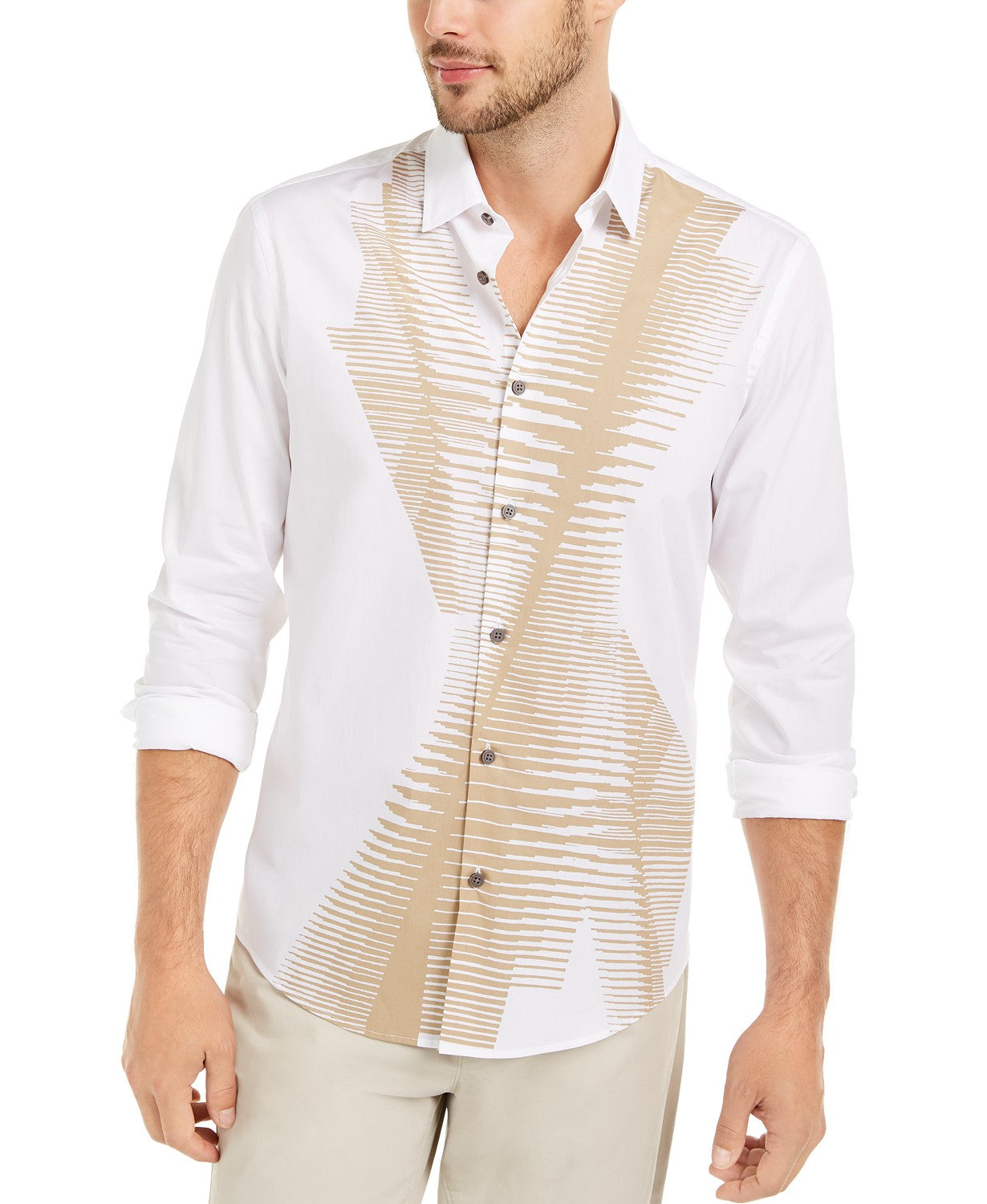 Alfani Men's Classic-Fit Abstract Line-Print Shirt White Size 2 Extra Large