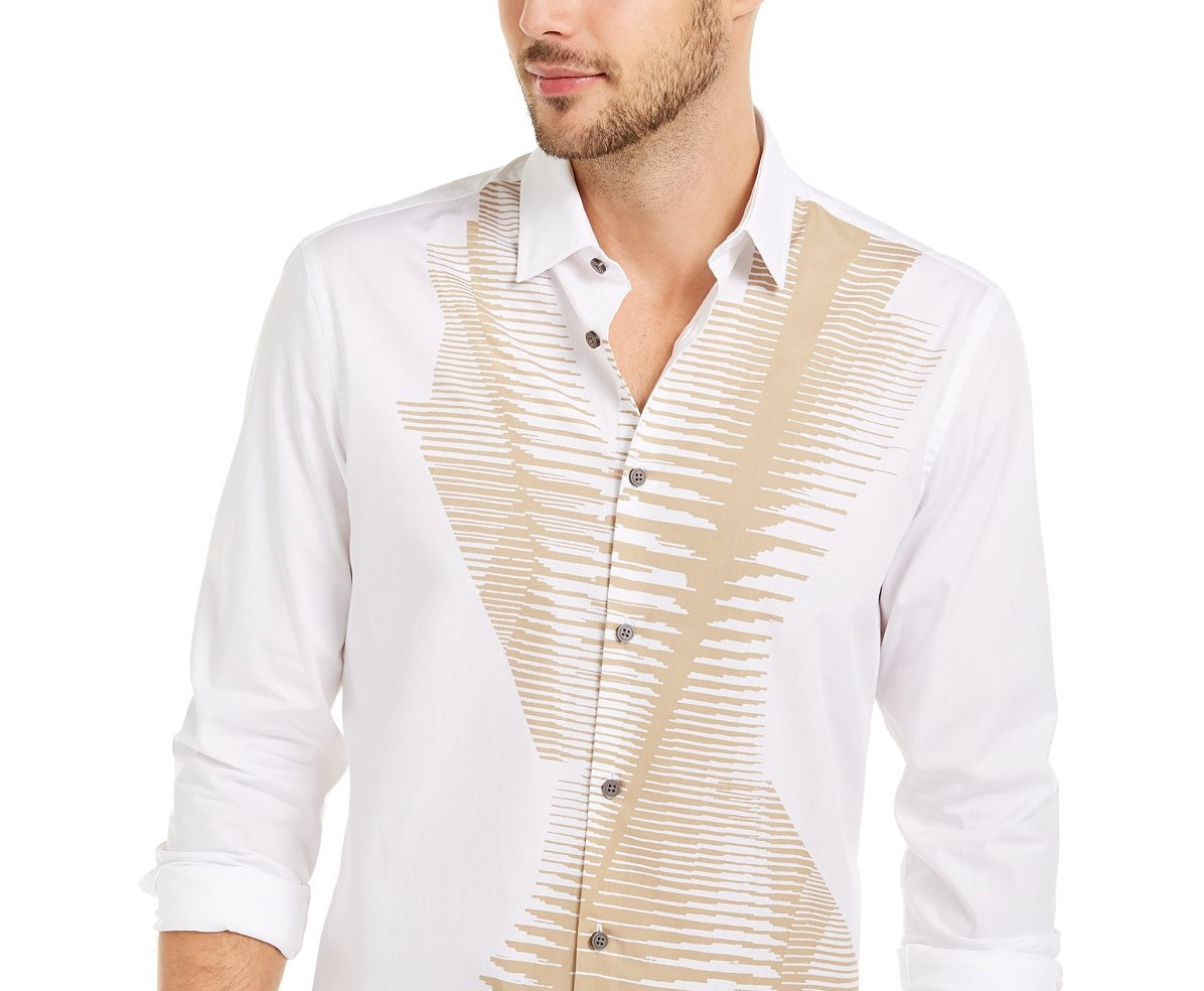 Alfani Men's Classic-Fit Abstract Line-Print Shirt White Size 2 Extra Large