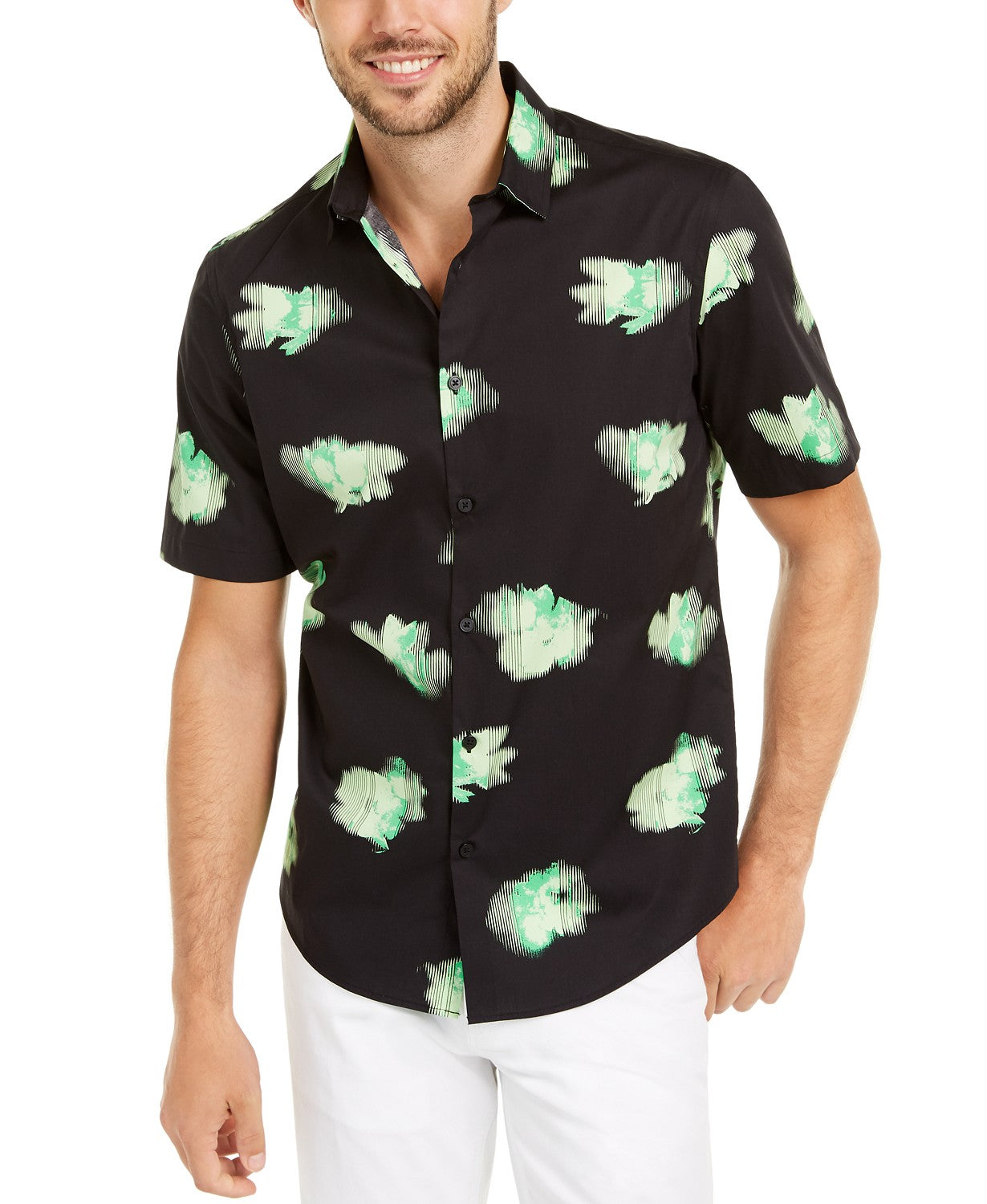Alfani Men's Classic-Fit Abstract Floral-Print Shirt Black Size Small