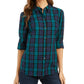 Charter Club Women's Cotton Plaid Shirt Black Size Large