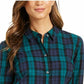 Charter Club Women's Cotton Plaid Shirt Black Size Large