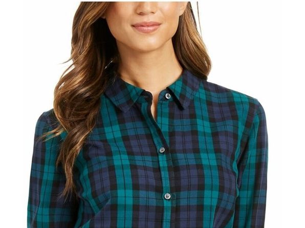 Charter Club Women's Cotton Plaid Shirt Black Size Large