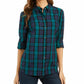 Charter Club Women's Cotton Plaid Shirt Black Size Medium