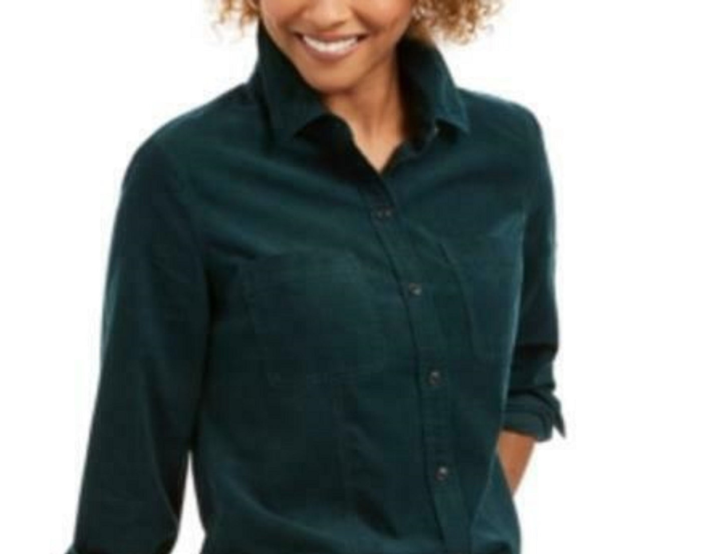Charter Club Women's Solid Corduroy Shirt Dark Green Size Extra Large