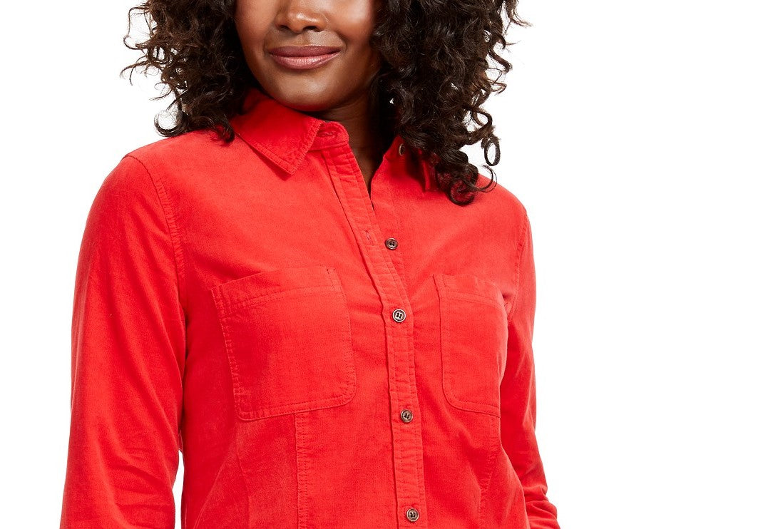 Charter Club Women's Solid Corduroy Shirt Medium Red Size Large
