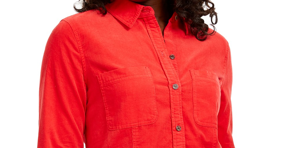 Charter Club Women's Solid Corduroy Shirt Red Size Medium