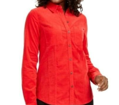 Charter Club Women's Petite Button-Down Cotton Corduroy Shirt Red Size Petite
