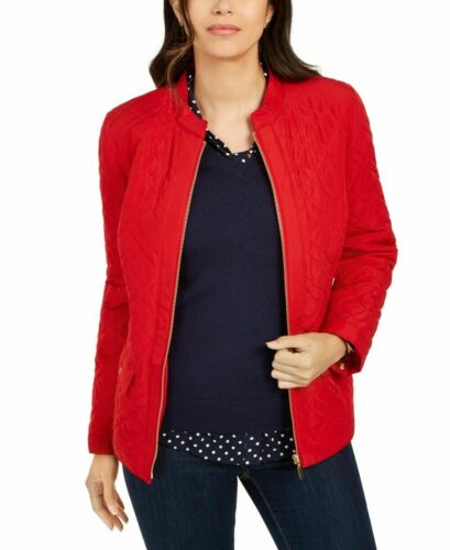 Charter Club Women's Quilted Mandarin-Collar Jacket Red Size Extra Large